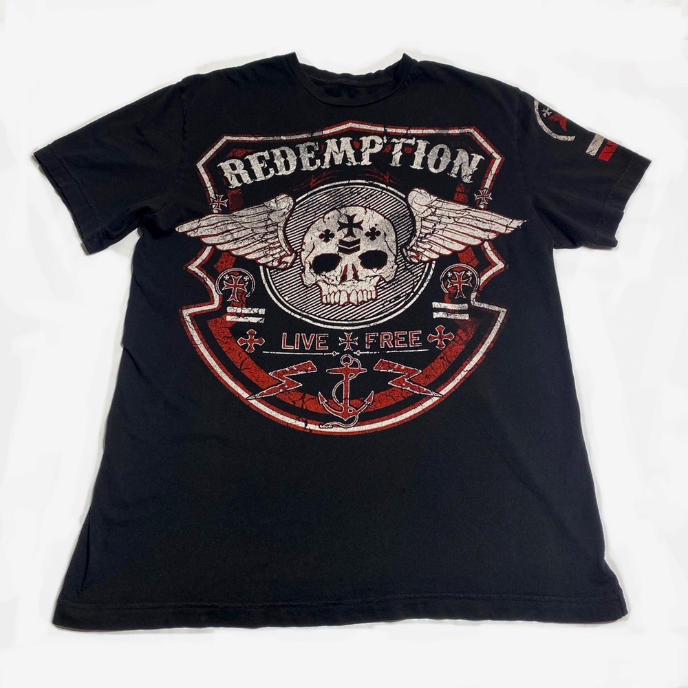 RAW STATE REDEMPTION Y2K Grunge Goth Skull Graphic T-Shirt Size M